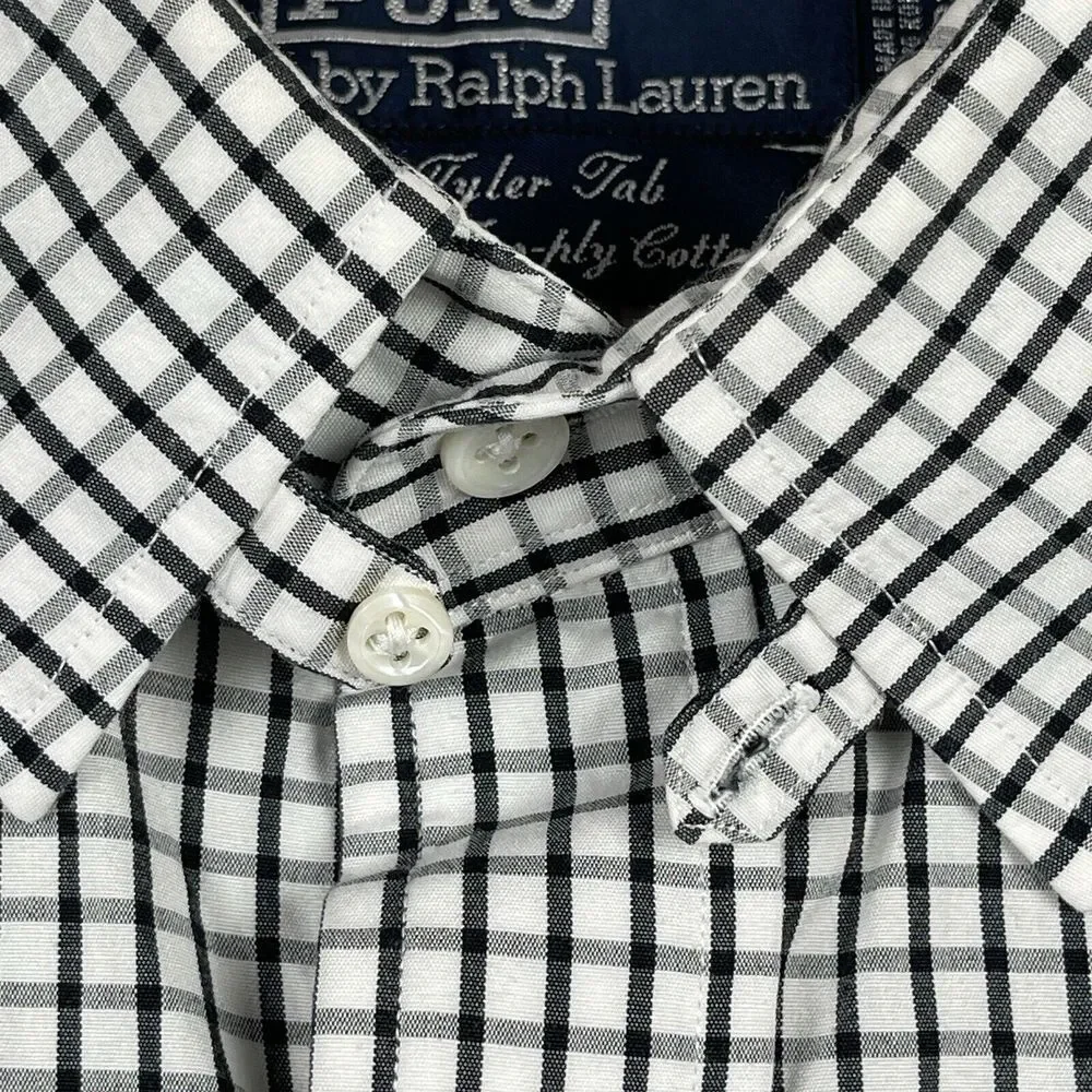 Polo Ralph Lauren Tyler Tab Shirt Mens 16-32‎ Black White Grid Check Button Down